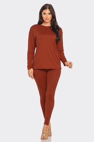 Brushed Round Neck Top Leggings Set