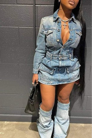 Denim Dress and Leg Warmer Set