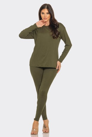 Brushed Round Neck Top Leggings Set