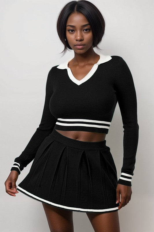 Long Sleeve Top and Tennis Skirt Set