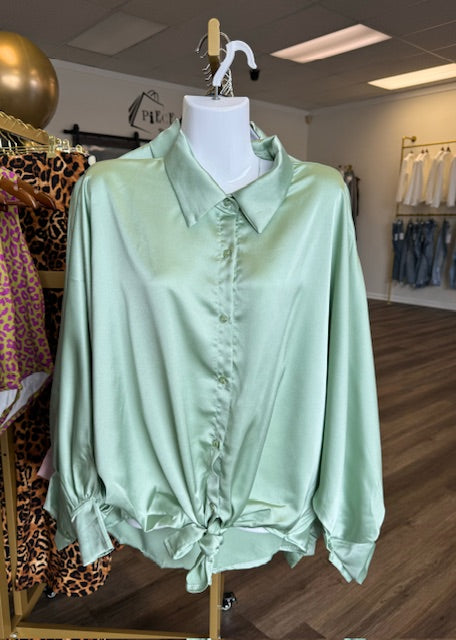 Plus Solid Satin Blouse