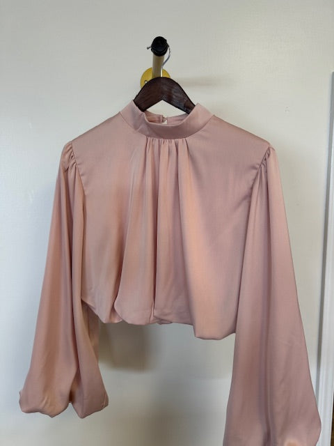 Satin Mockneck Crop Tops